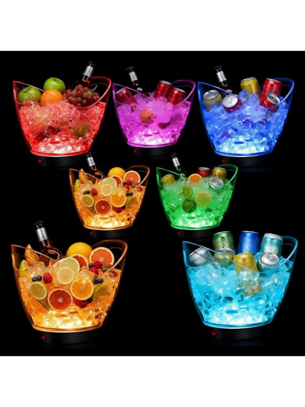 6-Piece LED Light Ice Bucket Set for Parties - 2L Capacity, Perfect for